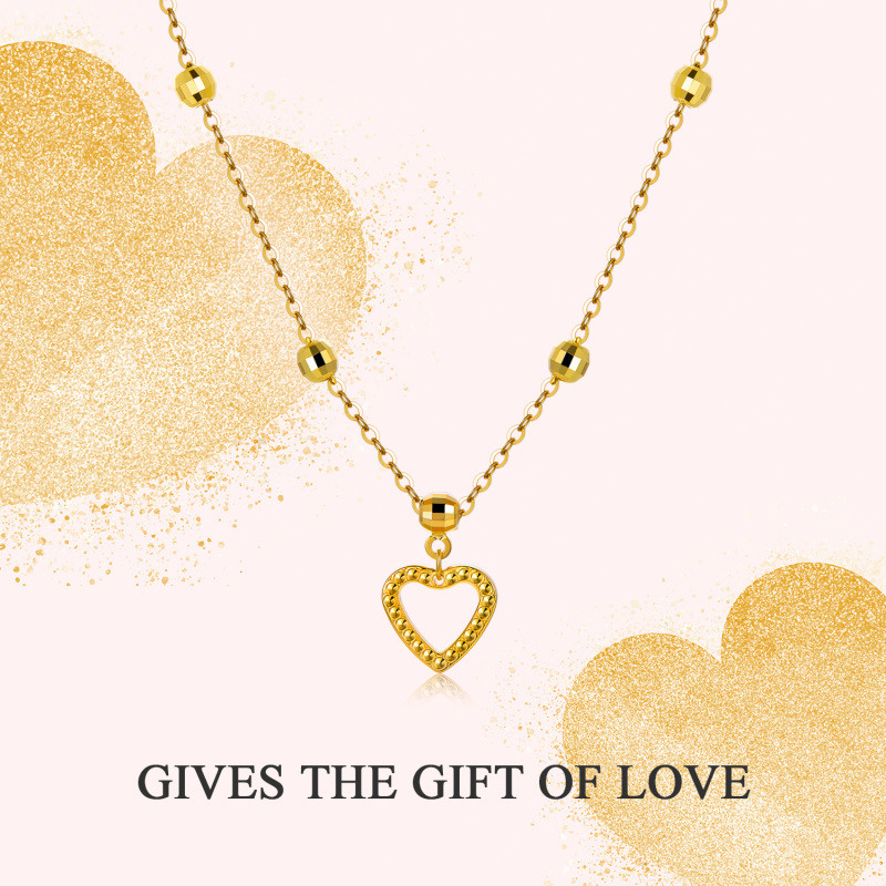 10K White Gold Bead & Heart Pendant Necklace-6