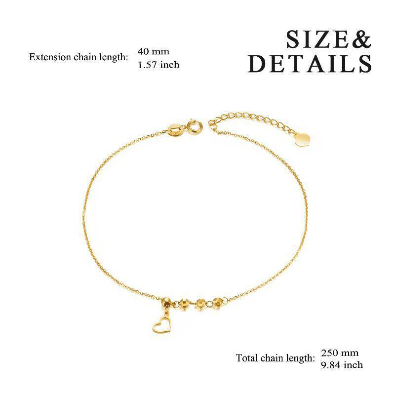 18K Gold Bead & Heart Single Layer Charm Anklet-5