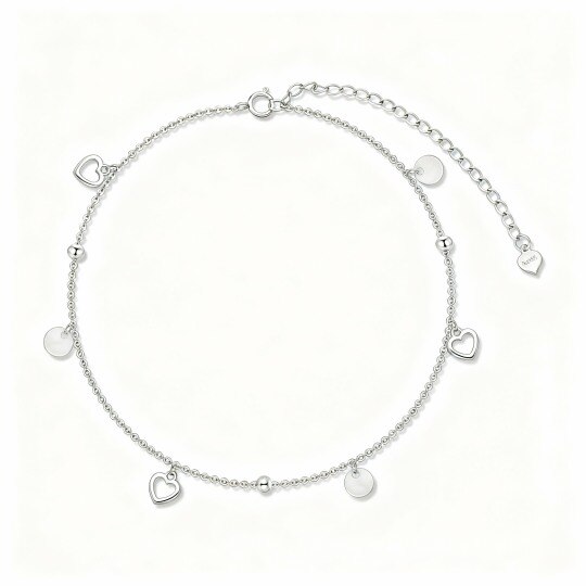 Bracelet de cheville à une seule rangée de perles et de cœurs en or blanc 10 carats