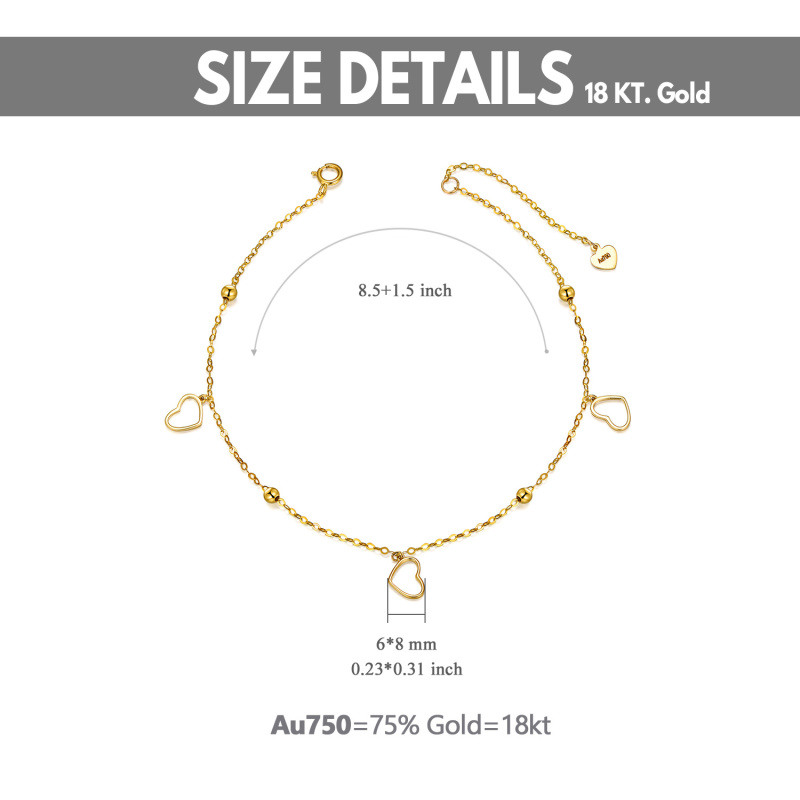 14K Gold Bead & Heart Single Layer Charm Anklet-5