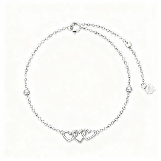 Bracciale con perline e cuore in oro bianco 9K e ciondolo a forma di cuore