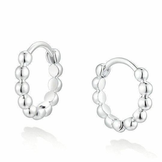 10K White Gold Bead Hoop Earrings