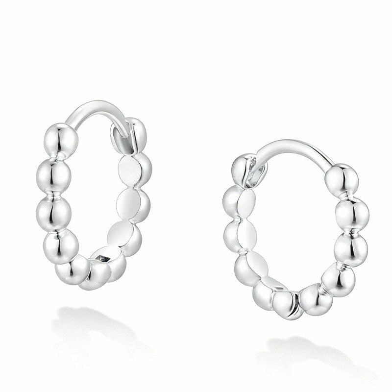 Pendientes de aro con cuentas de oro blanco de 14 quilates-1
