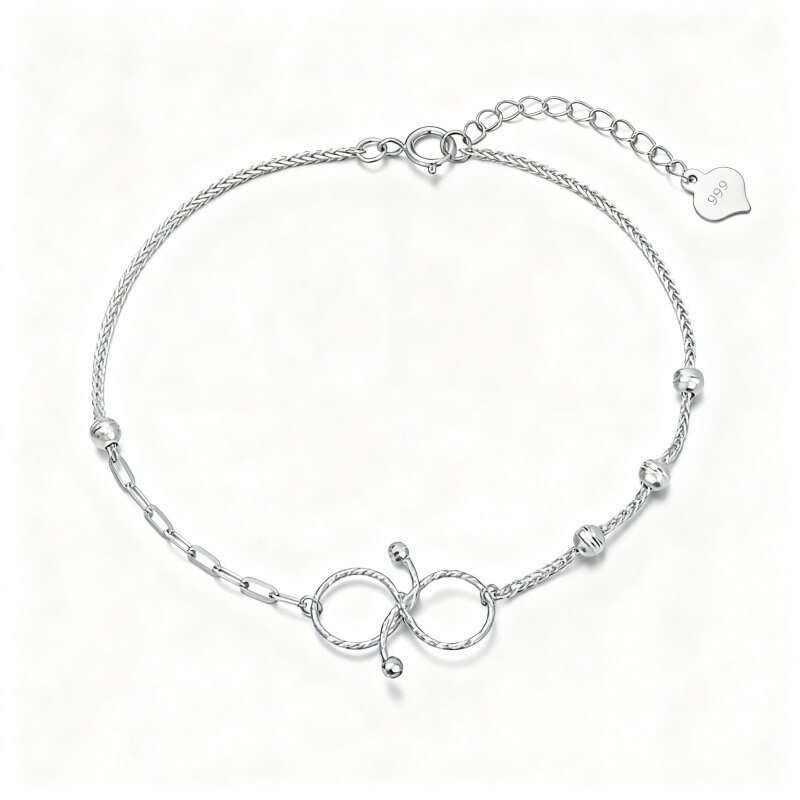 Pulsera con dije de cuentas y símbolo de infinito de oro blanco de 10 quilates-1