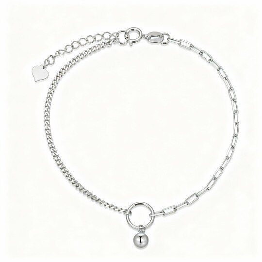 Bracelet à breloques en or blanc 10 carats avec perle et trombone