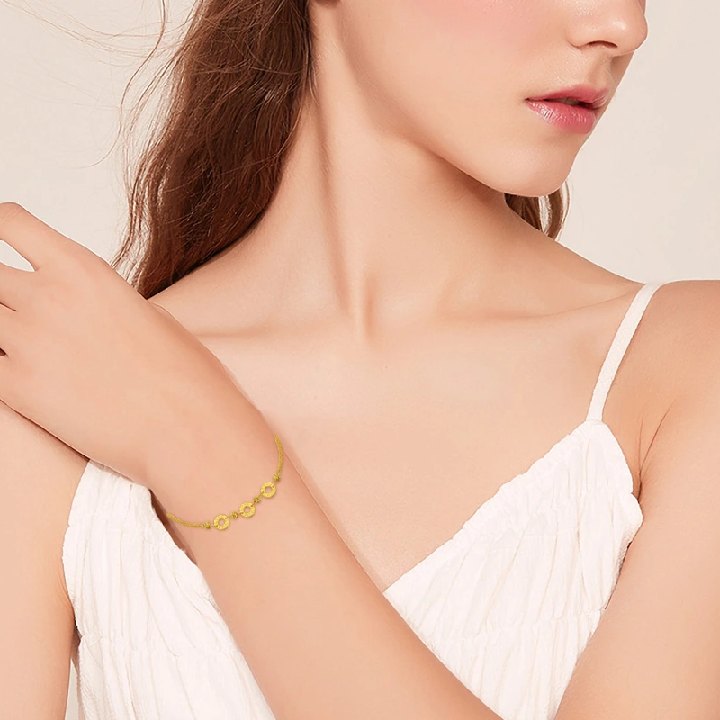 Pulsera de oro de 18 quilates con cuentas y dijes redondos-2