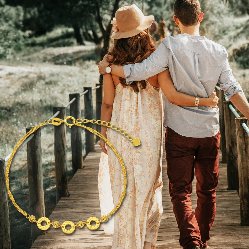 Pulsera de oro de 18 quilates con cuentas y dijes redondos-5