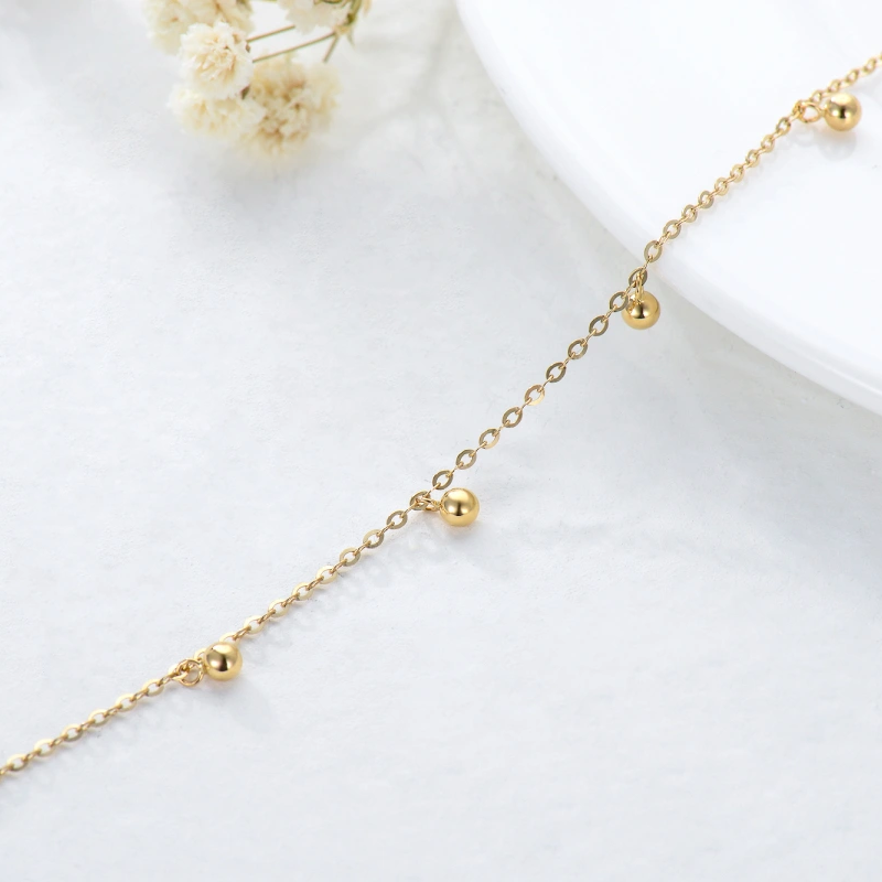 14-karätiges Goldperlen-Fußkettchen mit einreihigem Anhänger-3