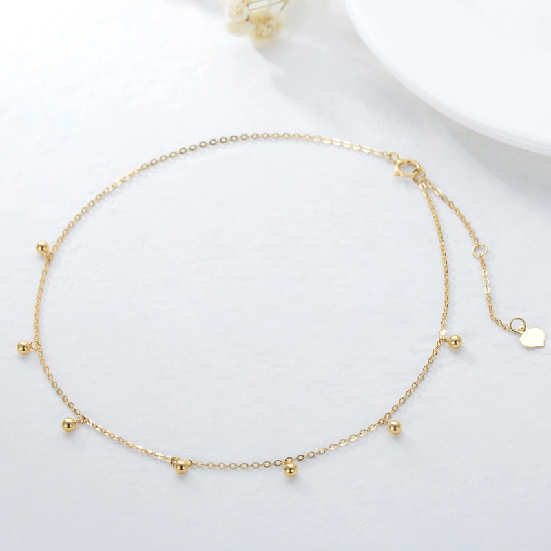 14-karätiges Goldperlen-Fußkettchen mit einreihigem Anhänger-4