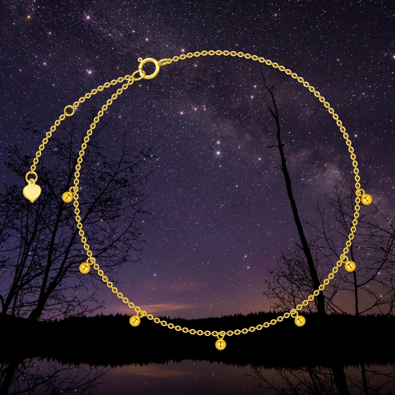 14-karätiges Goldperlen-Fußkettchen mit einreihigem Anhänger-5