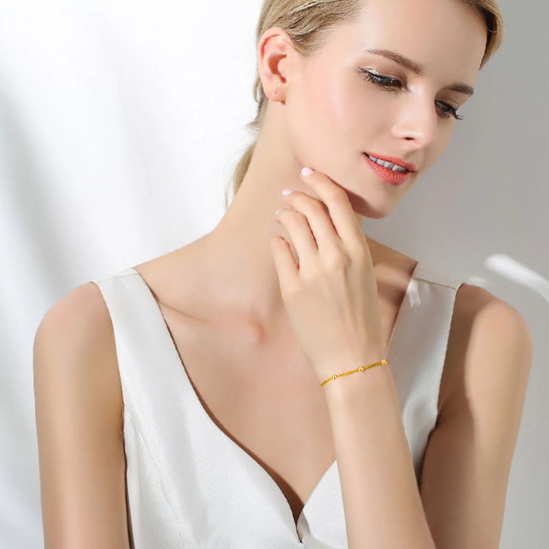 Pulsera de cadena con cuentas de oro de 10 quilates-2