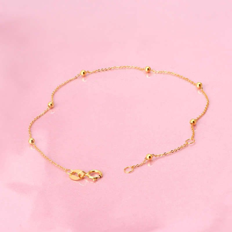 Pulsera de cadena con cuentas de oro de 10 quilates-3