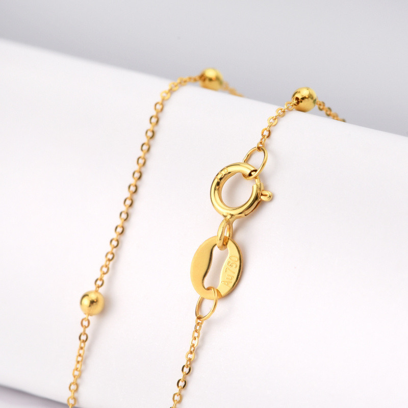 Pulsera de cadena con cuentas de oro de 10 quilates-4
