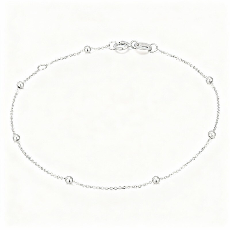 Platinum with White Gold Plated Bead Station Chain Bracelet-1