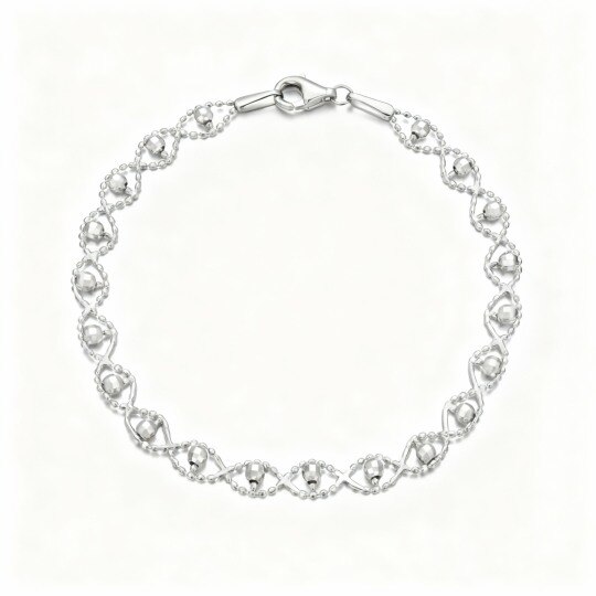 10K White Gold Bead Station Chain Bracelet