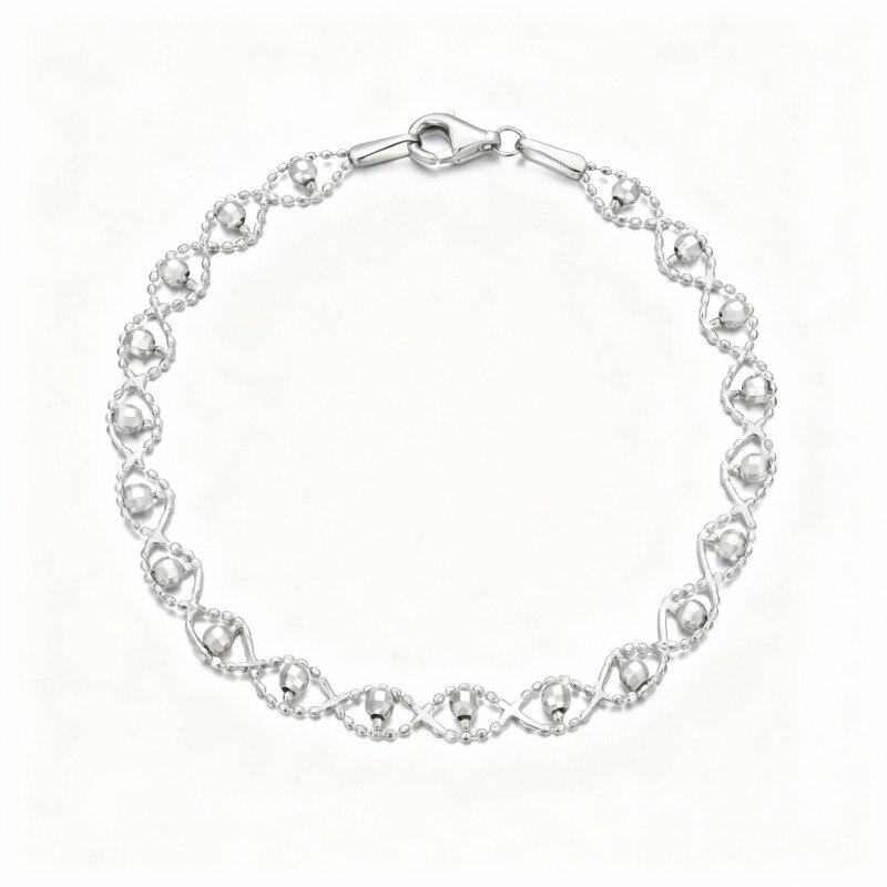 Pulsera de cadena con cuentas de oro blanco de 18 quilates-1