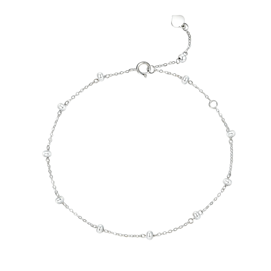 10K White Gold Bead Station Chain Bracelet