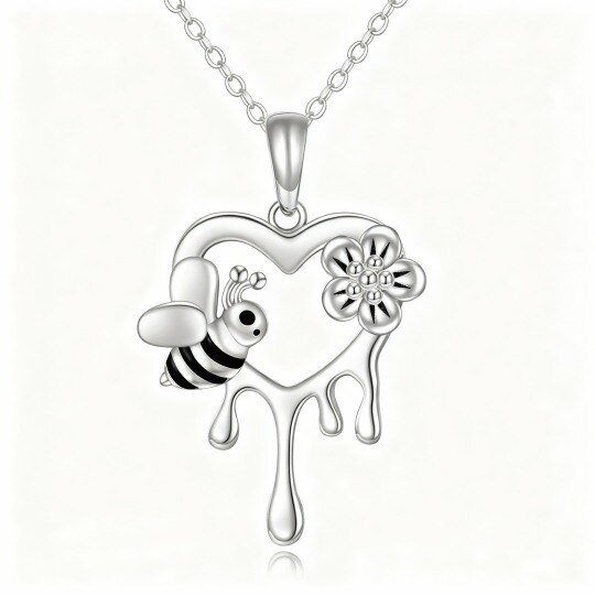 Collar con colgante de abeja, margarita y corazón en oro blanco de 10 quilates