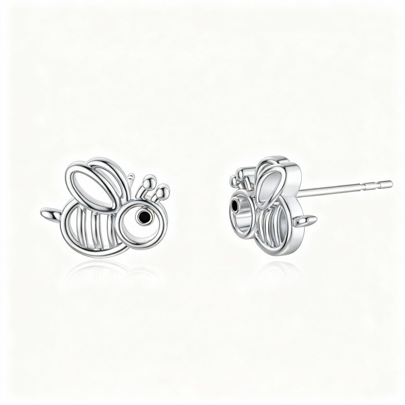 Pendientes de abeja de oro blanco de 18 quilates-1