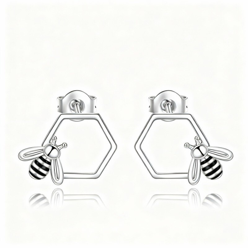Pendientes de abeja de oro blanco de 18 quilates-1