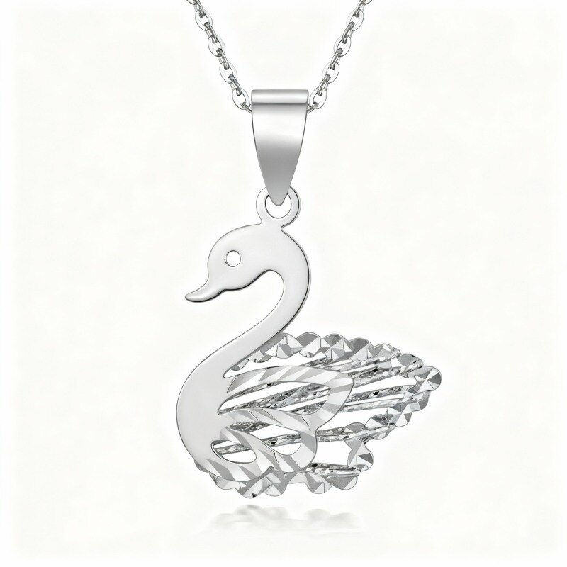 Collar con colgante de pájaro chapado en oro blanco y platino-1
