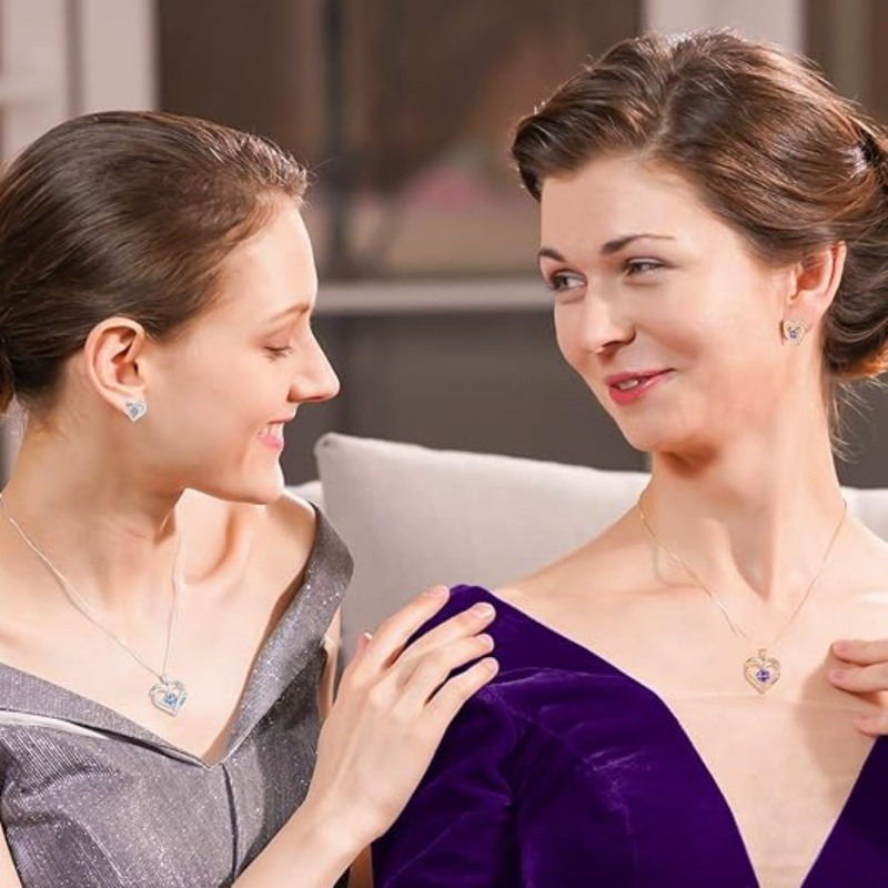 Collier pendentif personnalisé en or 14 carats avec pierre de naissance et cœur-3