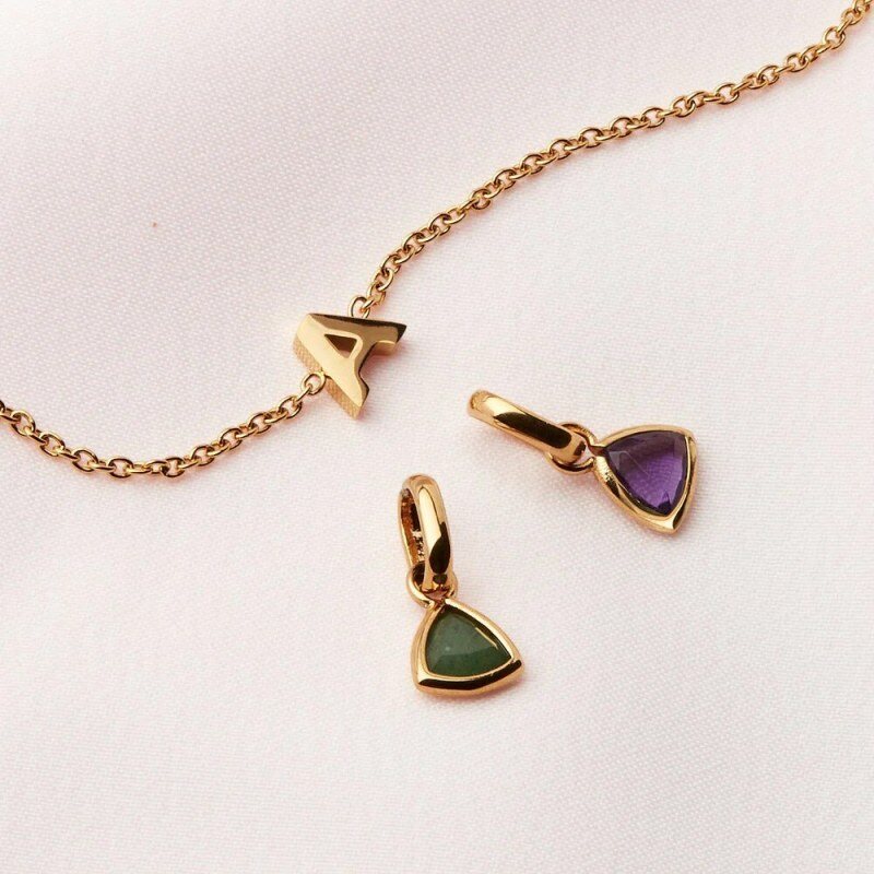 18K Gold Personalized Birthstone & Initial Letter Charm Bracelet for Women-4
