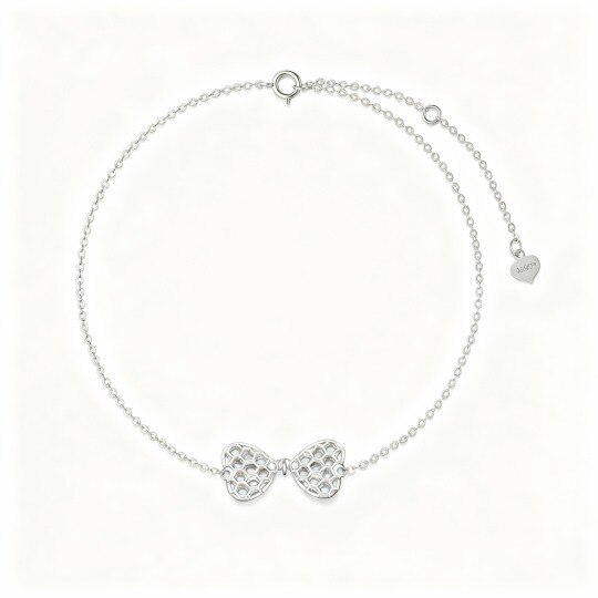 Bracelet à breloque nœud en or blanc 10 carats