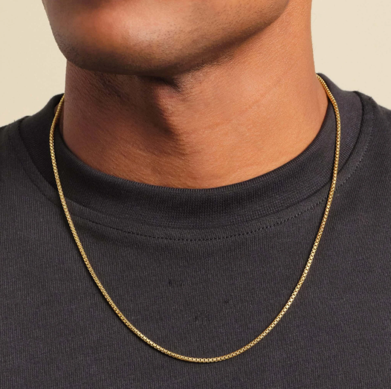 Collier pour homme en argent sterling plaqué or jaune, chaîne à maillons ronds de 2 mm-2
