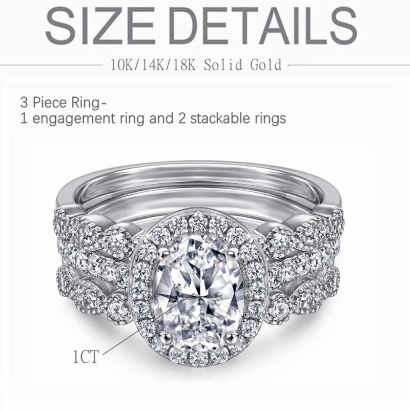 Ensemble de mariage en or 14 carats et moissanite taille ovale de 1 carat-5