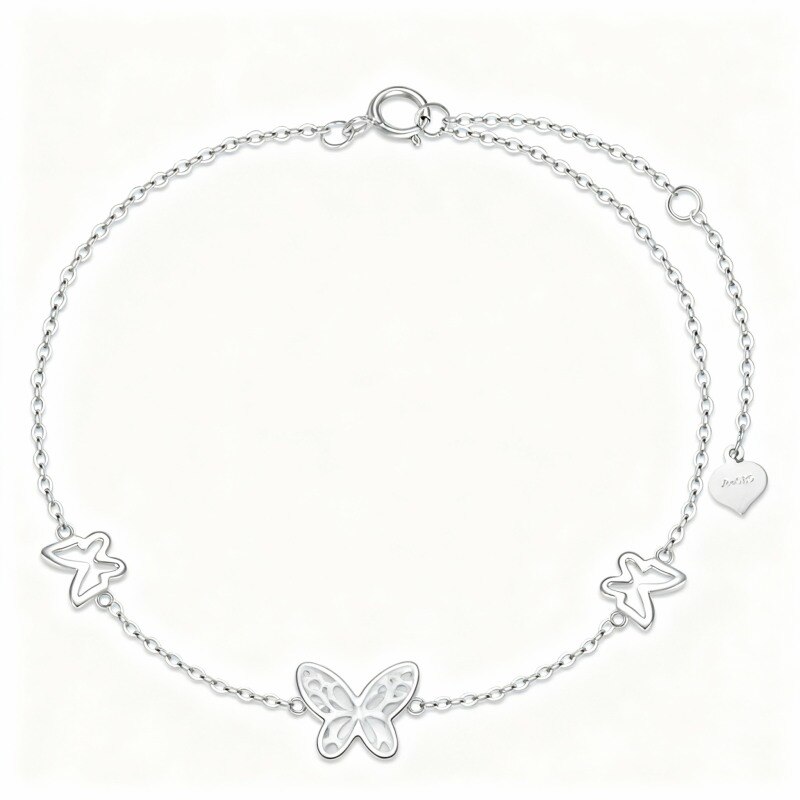 Platinum with White Gold Plated Butterfly Charm Bracelet-1