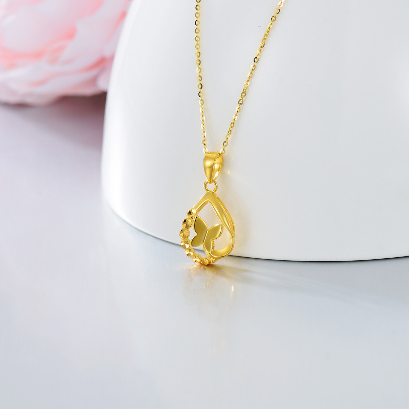 Collar con colgante de mariposa y gota en oro de 18 quilates-3