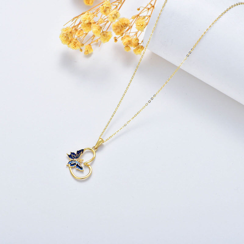 14K Rose Gold Butterfly & Heart Pendant Necklace-3