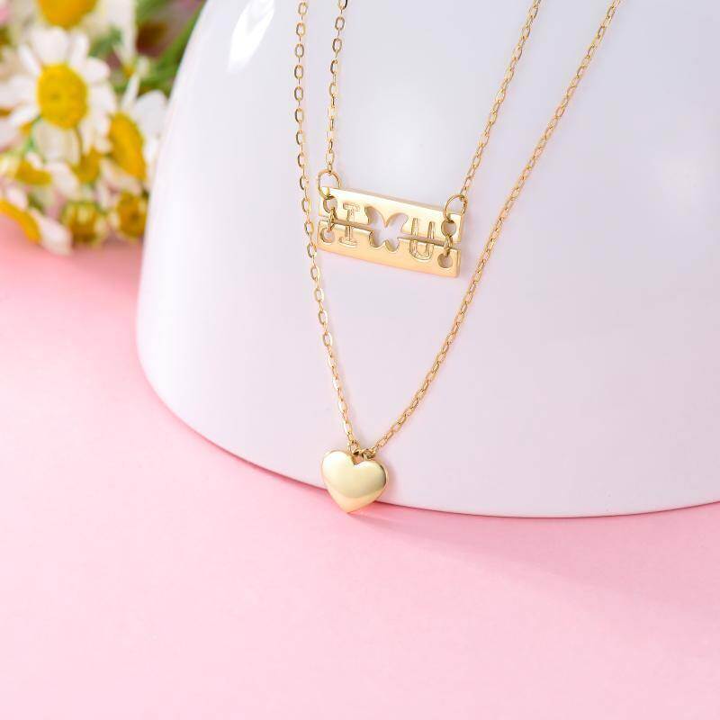 Collar de mariposa en capas de oro rosa de 10 quilates-3
