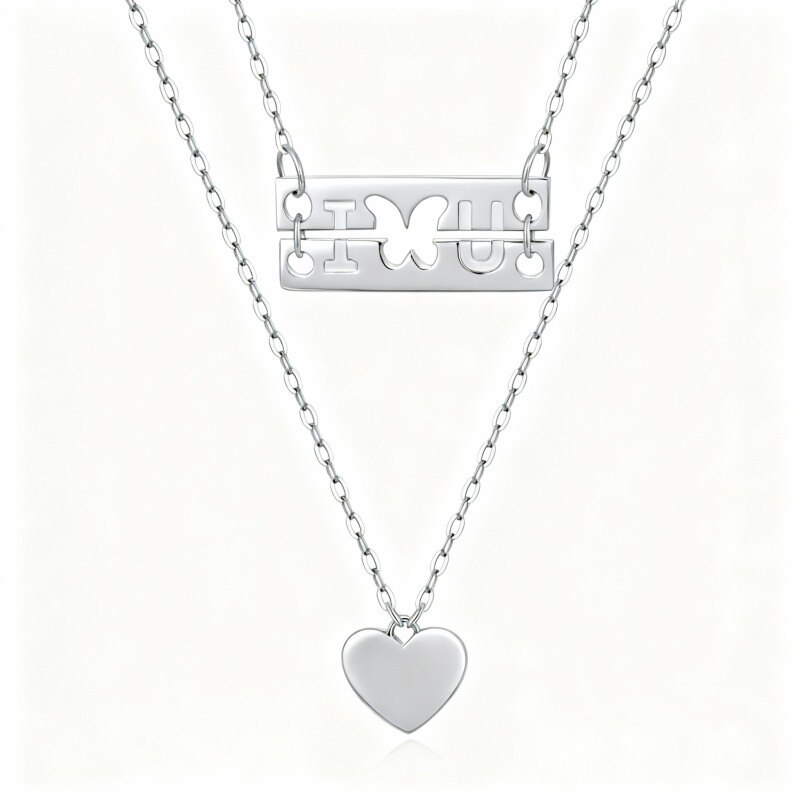 Collar de mariposa en capas de platino con baño de oro blanco-1