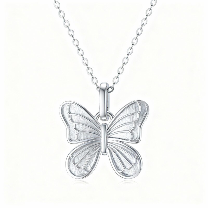 Collar con colgante de mariposa de oro blanco de 10 quilates-1