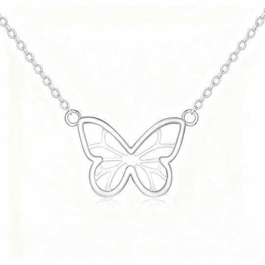 Collier pendentif papillon en or blanc 10 carats