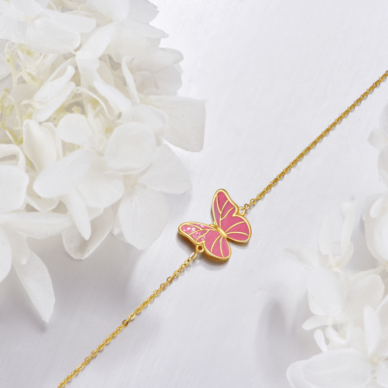 14K White Gold Butterfly Single Layer Charm Anklet-3