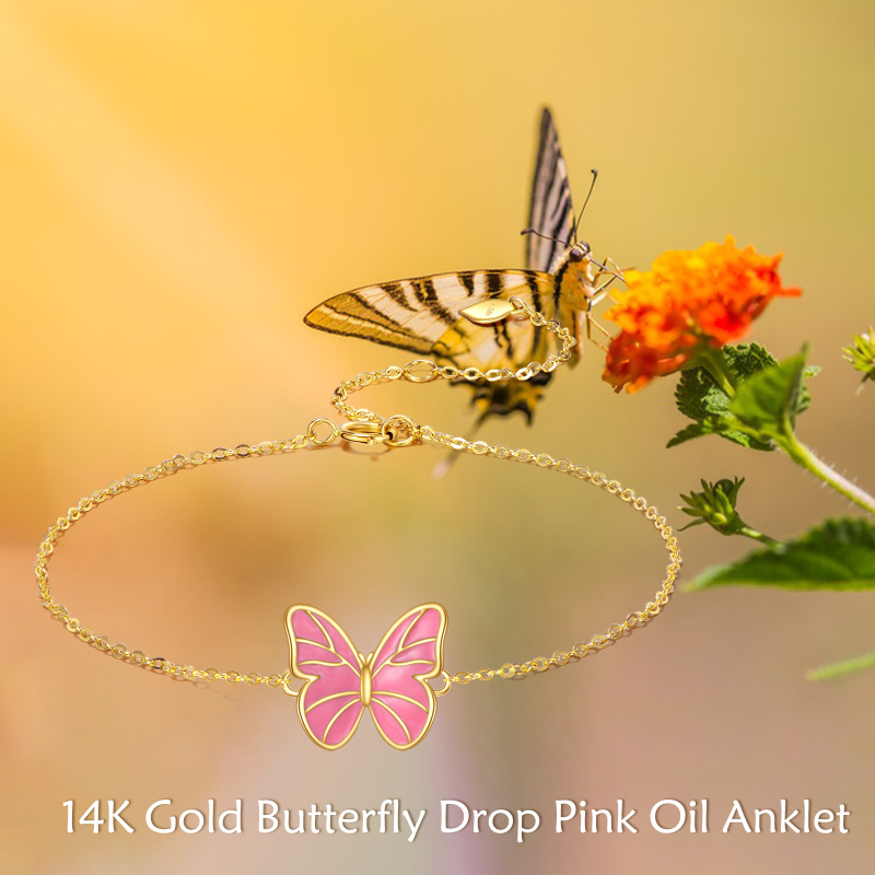 14K White Gold Butterfly Single Layer Charm Anklet-6