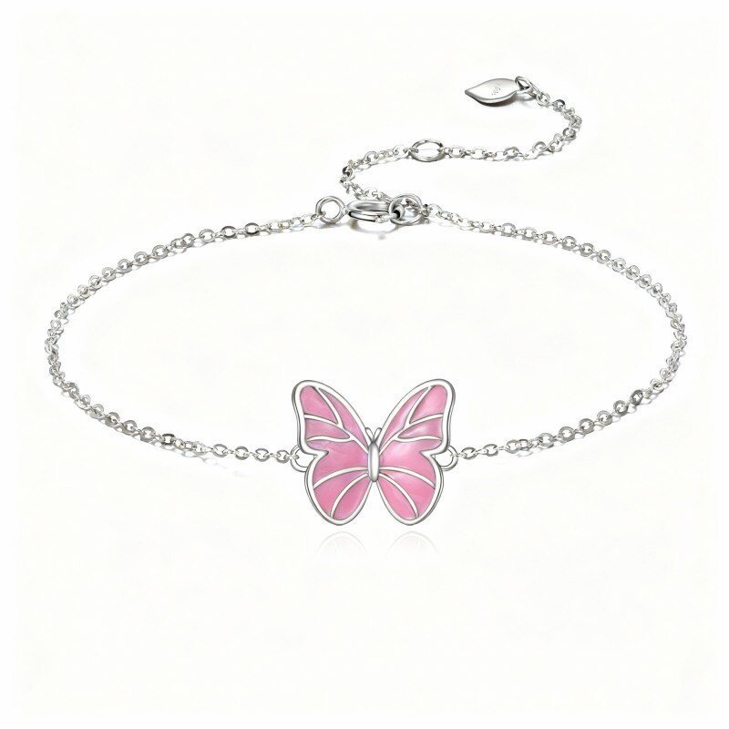 14K White Gold Butterfly Single Layer Charm Anklet-1