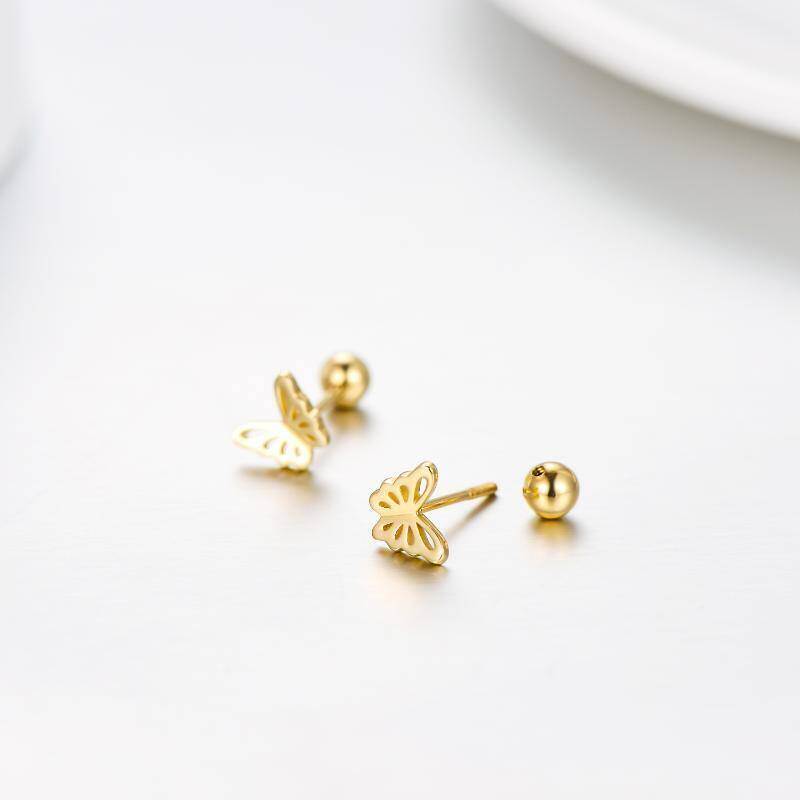 14K Gold Butterfly Stud Earrings-5