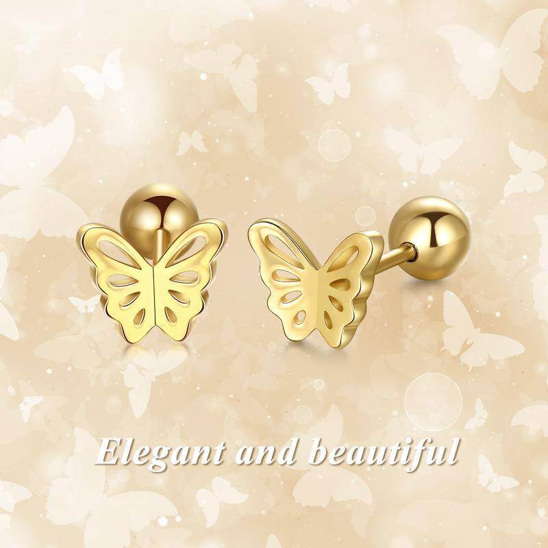 14K Gold Butterfly Stud Earrings-8