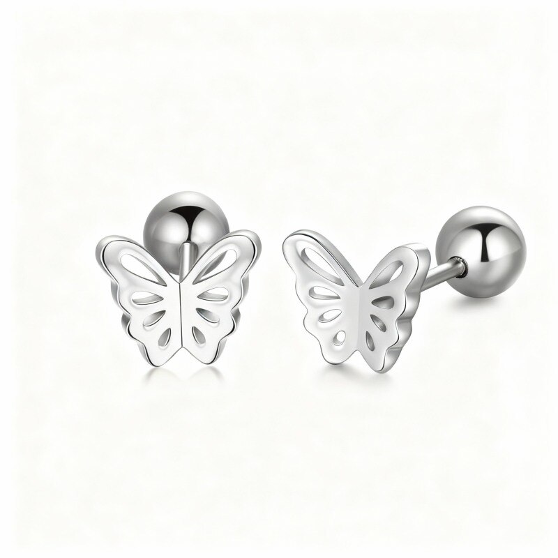 Pendientes de mariposa de oro blanco de 14 quilates-1