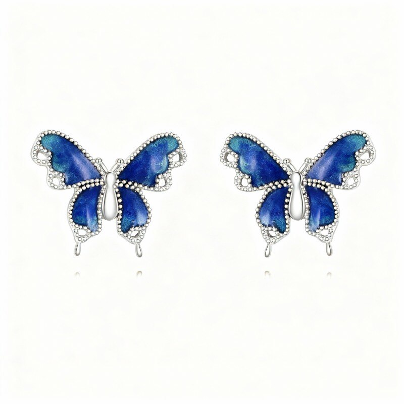 Platinum with White Gold Plated Butterfly Stud Earrings-1