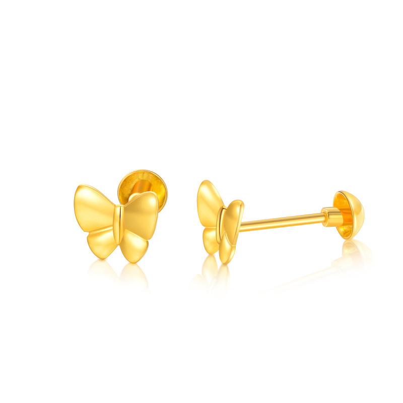 Pendientes de mariposa de platino con baño de oro blanco-6