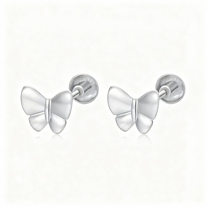 Pendientes de mariposa de platino con baño de oro blanco-1