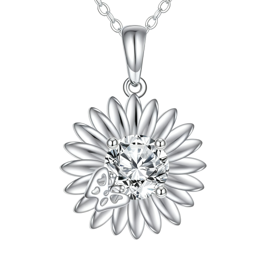 Colar com pendente de borboleta e girassol em ouro branco 18K