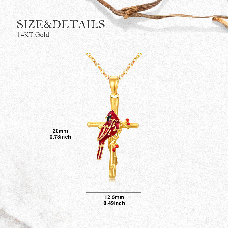 14K Gold Cardinal & Cross Pendant Necklace-5
