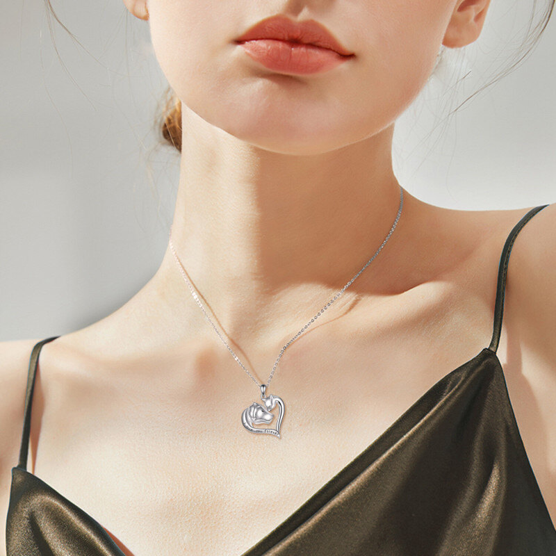 Pendentif cœur et chat avec chien en or blanc 10 carats « Je t'aimerai toujours » - Collier pour femmes et hommes-3