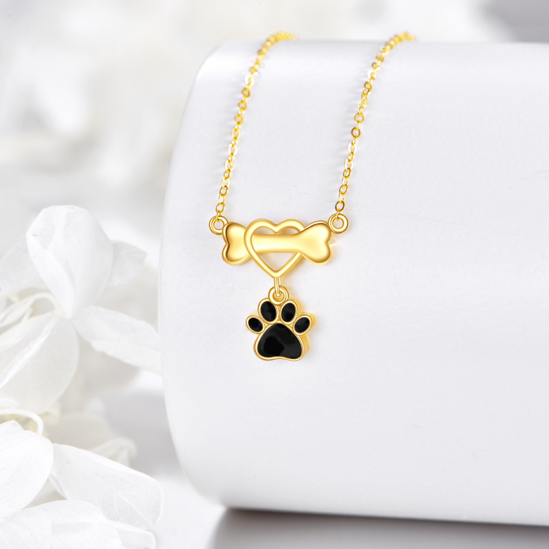 Collar con colgante de gato y perro en oro rosa de 10 quilates-3